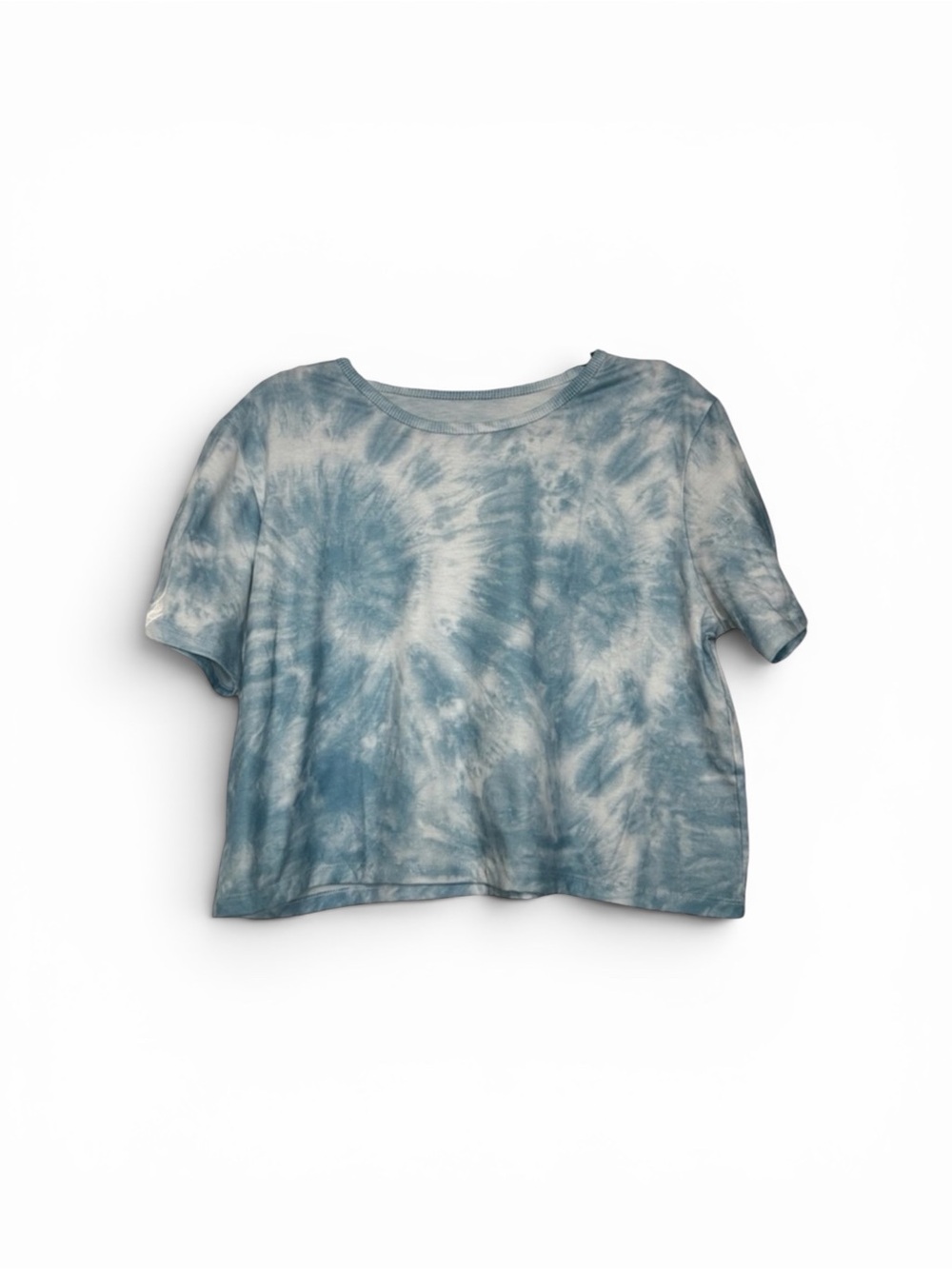 Tie Dye Blue White Crop Cropped Short Sleeve T-Shirt Women’s Large